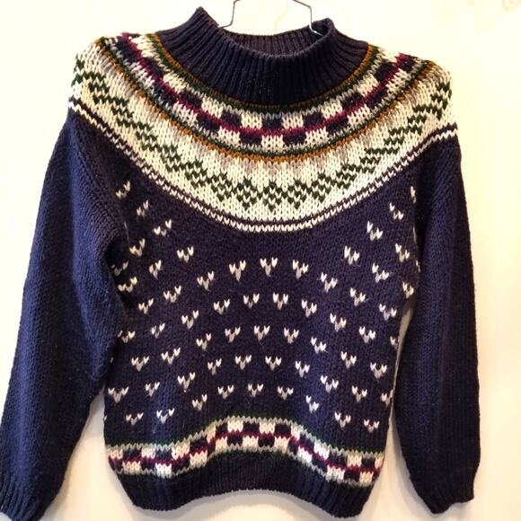 Vintage Currents Custom Knit Turtleneck Sweater Alpine Ski Resort Navy White L - Picture 1 of 11